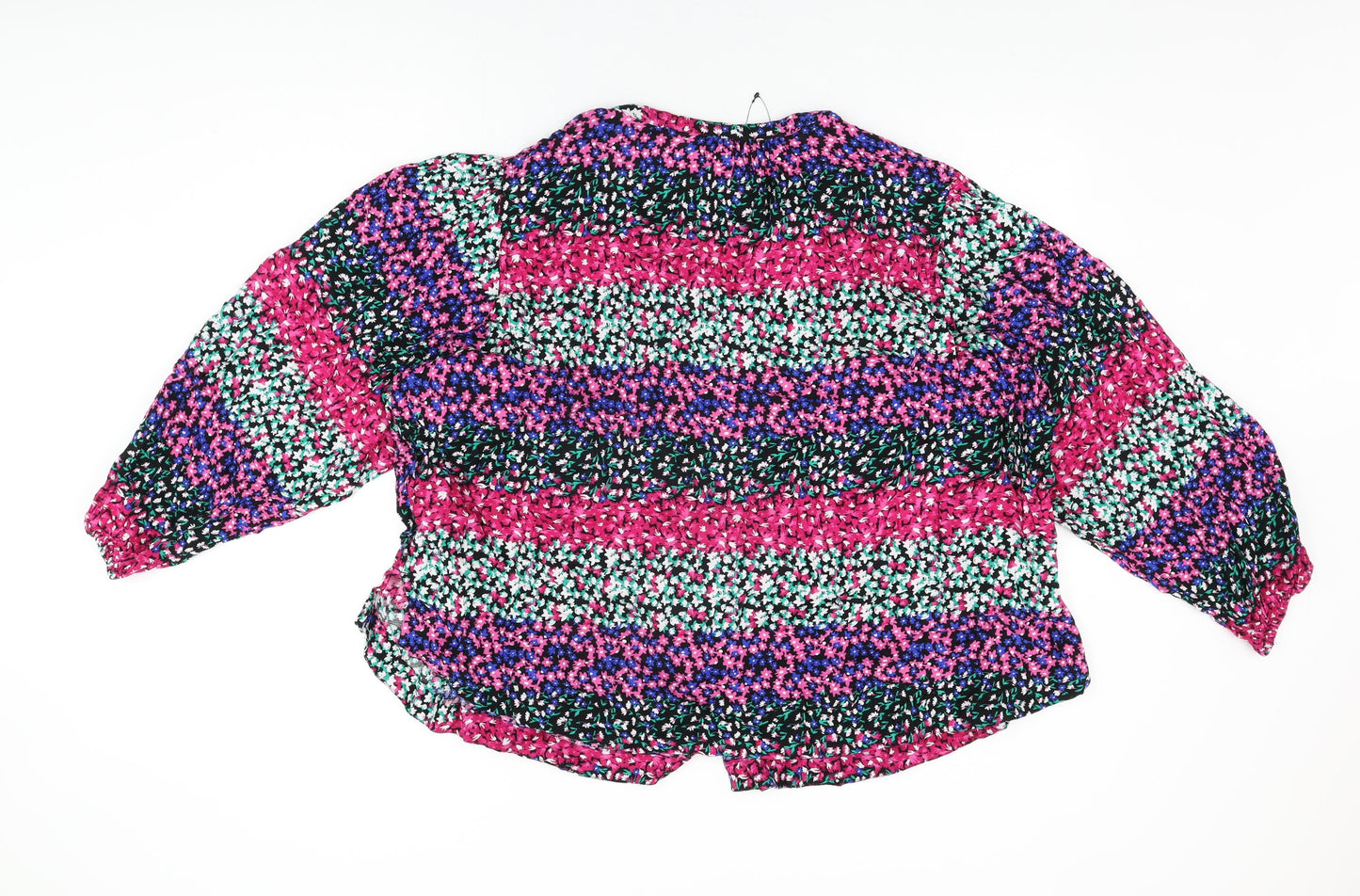 Marks and Spencer Womens Multicoloured Floral Viscose Basic Button-Up Size 22 V-Neck