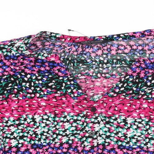 Marks and Spencer Womens Multicoloured Floral Viscose Basic Button-Up Size 22 V-Neck