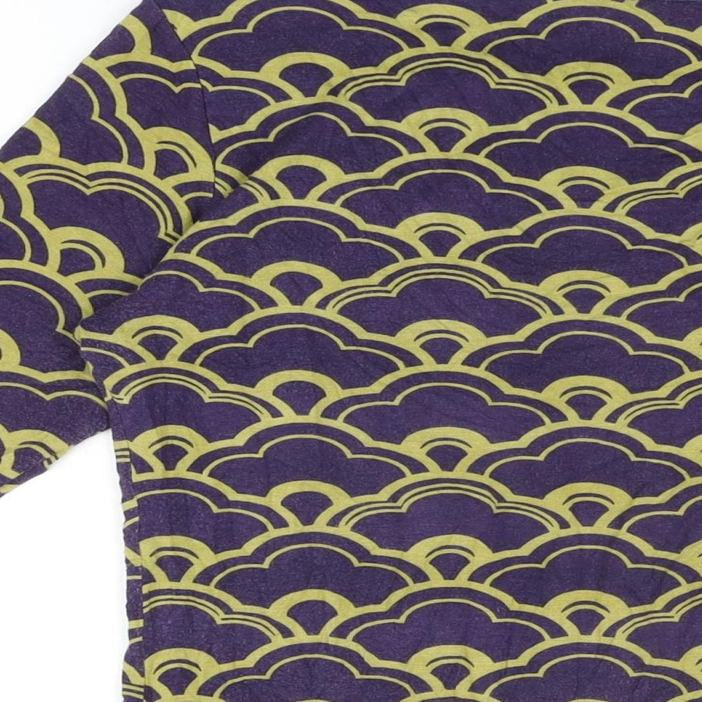 Lily Originals Womens Purple Geometric Viscose Basic T-Shirt Size 14 Round Neck