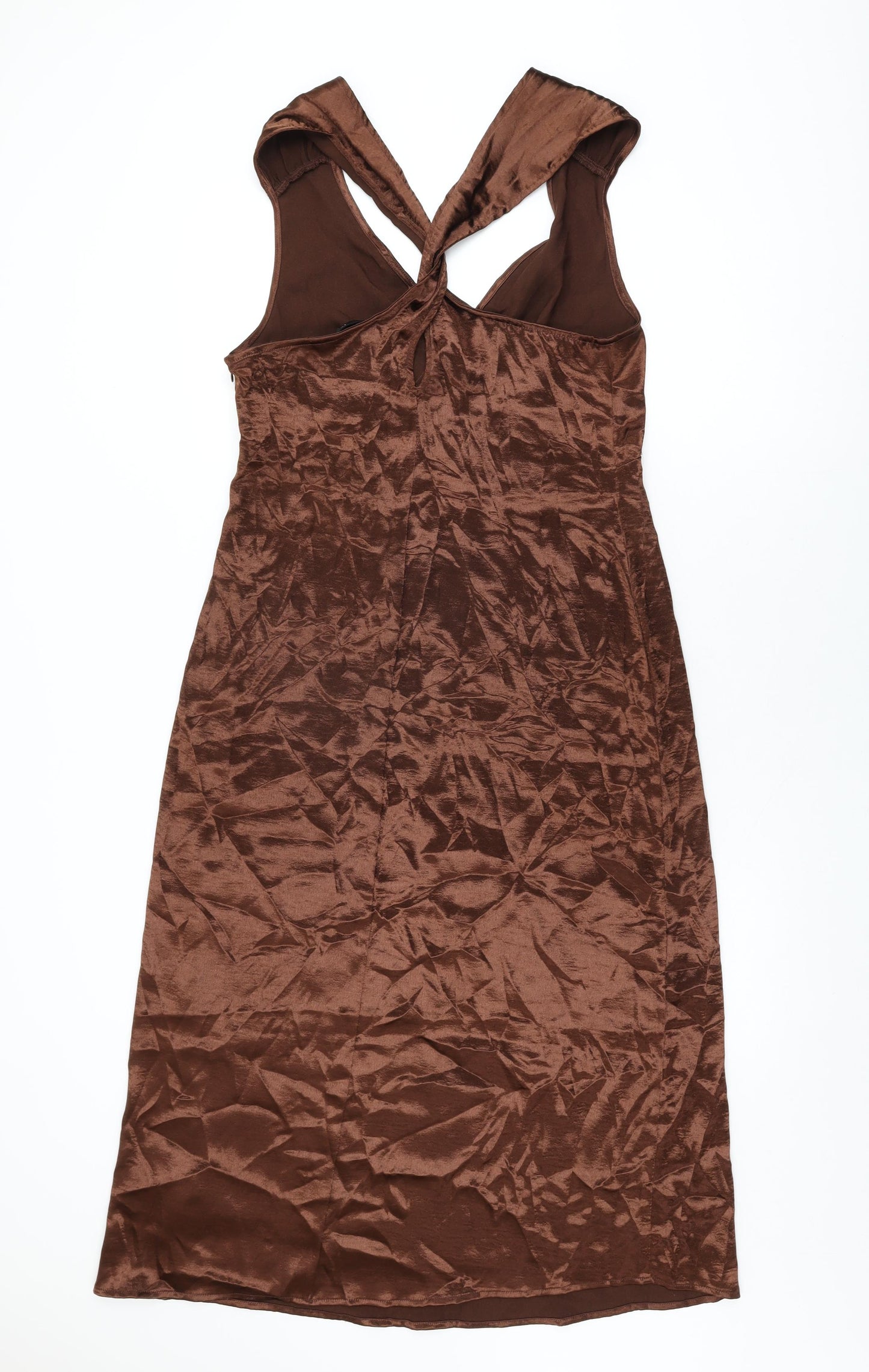 NEXT Womens Brown Polyester Shift Size 12 V-Neck Zip