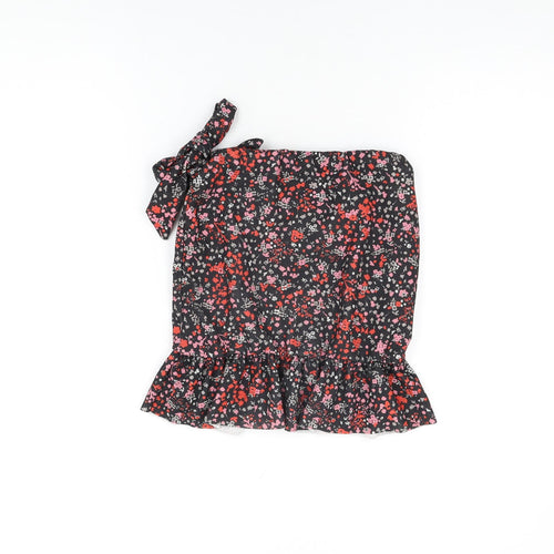 PRETTYLITTLETHING Womens Black Floral Polyester Wrap Skirt Size 6 Tie