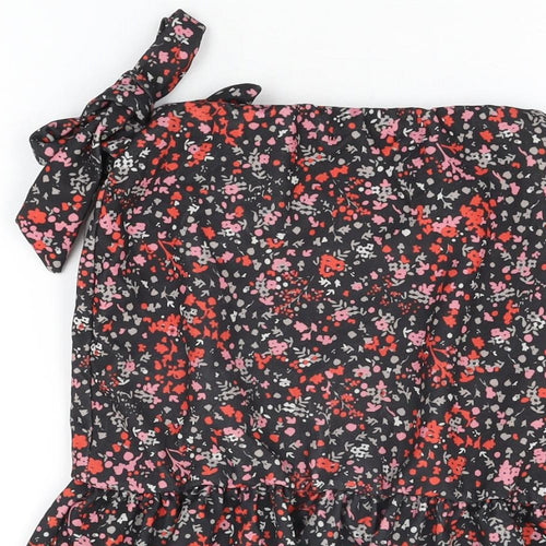 PRETTYLITTLETHING Womens Black Floral Polyester Wrap Skirt Size 6 Tie