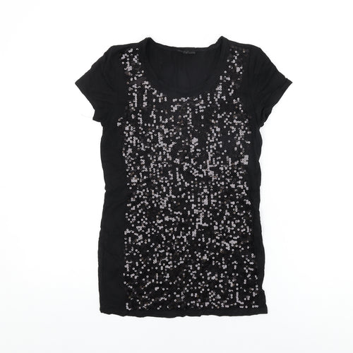NEXT Womens Black Polyester Basic T-Shirt Size 8 Round Neck
