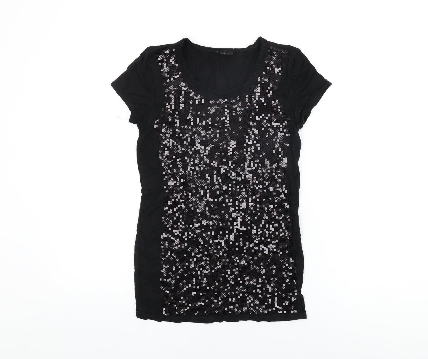 NEXT Womens Black Polyester Basic T-Shirt Size 8 Round Neck