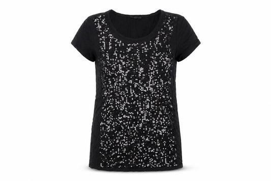 Front view of Next women’s black polyester basic t-shirt, size UK 8, round neck