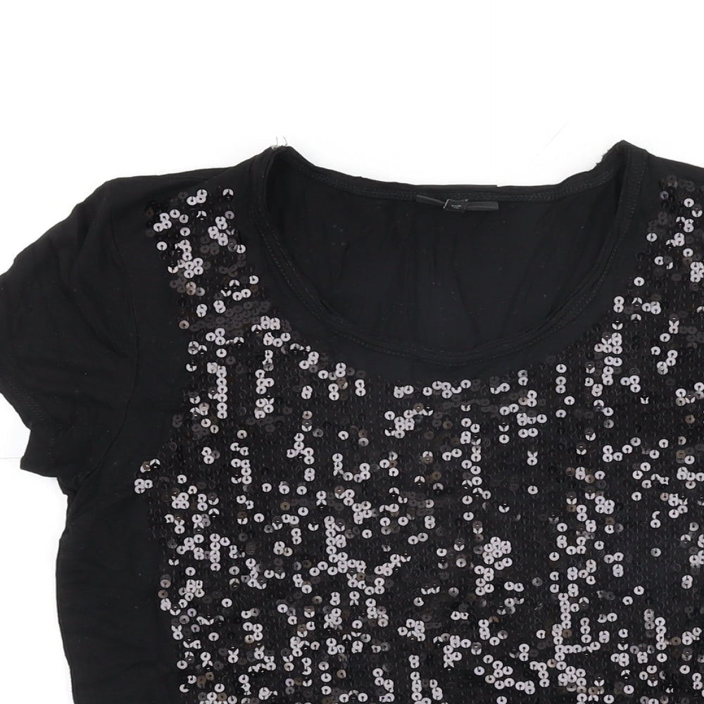 NEXT Womens Black Polyester Basic T-Shirt Size 8 Round Neck