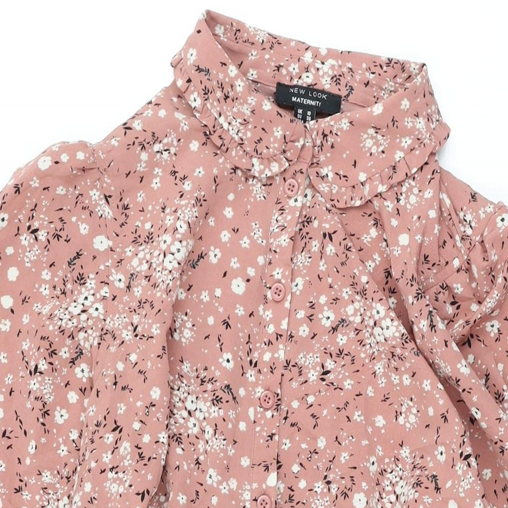 New Look Womens Pink Floral Polyester Skater Dress Size 10 Collared Button