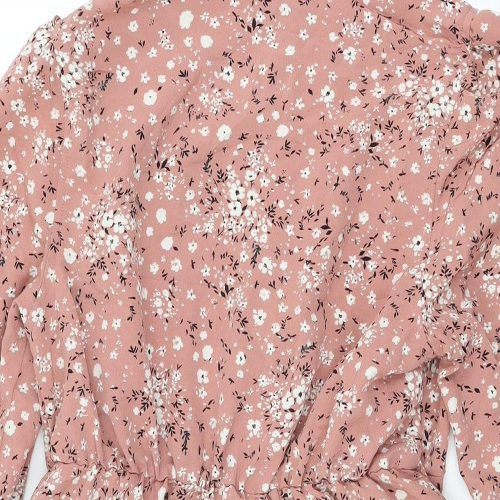 New Look Womens Pink Floral Polyester Skater Dress Size 10 Collared Button