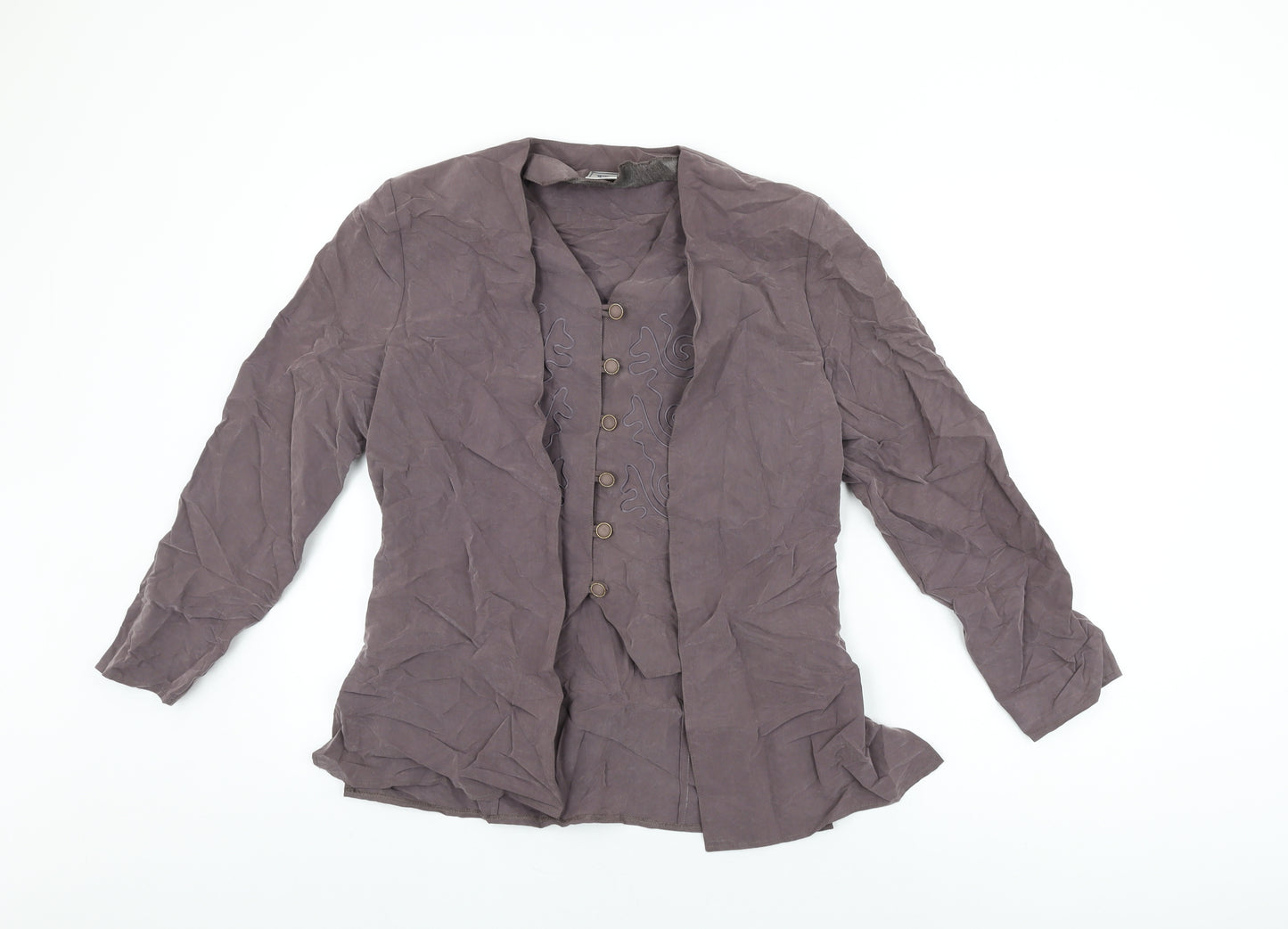 C&A Womens Grey Modal Basic Button-Up Size 12 V-Neck