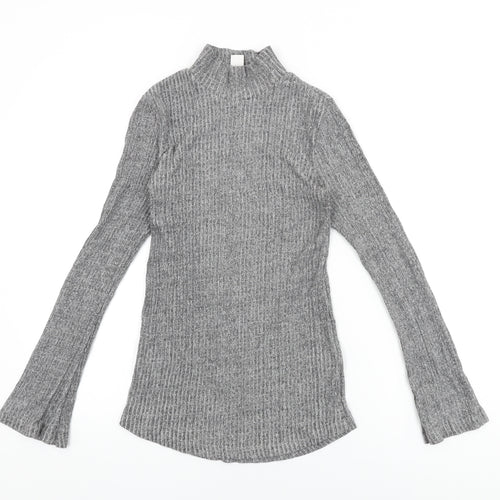 H&M Womens Grey Polyester Basic T-Shirt Size S High Neck