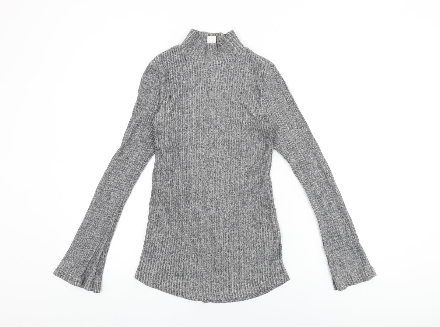H&M Womens Grey Polyester Basic T-Shirt Size S High Neck