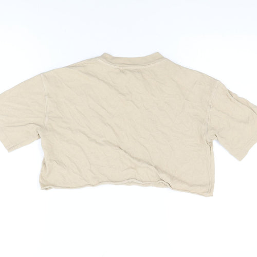 Topshop Womens Beige Cotton Cropped T-Shirt Size 6 Round Neck