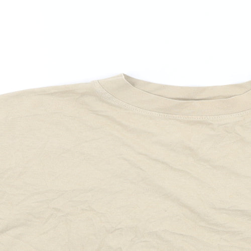 Topshop Womens Beige Cotton Cropped T-Shirt Size 6 Round Neck