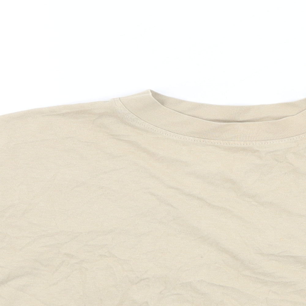Topshop Womens Beige Cotton Cropped T-Shirt Size 6 Round Neck
