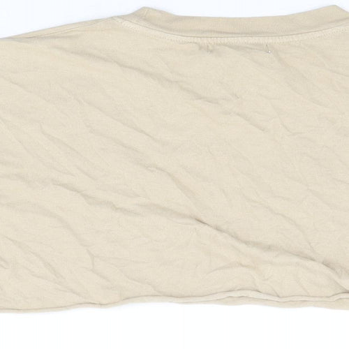 Topshop Womens Beige Cotton Cropped T-Shirt Size 6 Round Neck