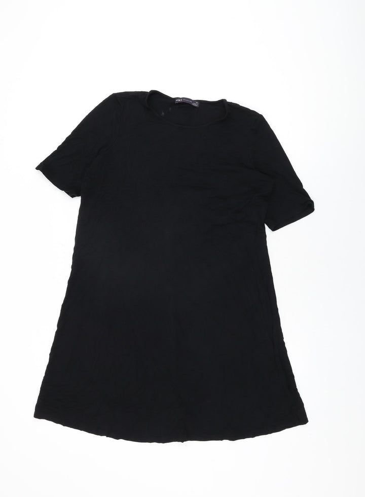 Marks and Spencer Womens Black Viscose Shift Size 14 Round Neck Pullover
