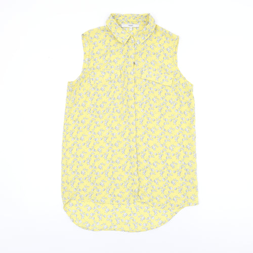 NEXT Womens Yellow Geometric Polyester Basic Button-Up Size 10 Collared