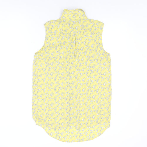 NEXT Womens Yellow Geometric Polyester Basic Button-Up Size 10 Collared
