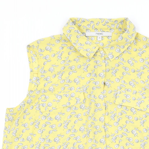 NEXT Womens Yellow Geometric Polyester Basic Button-Up Size 10 Collared