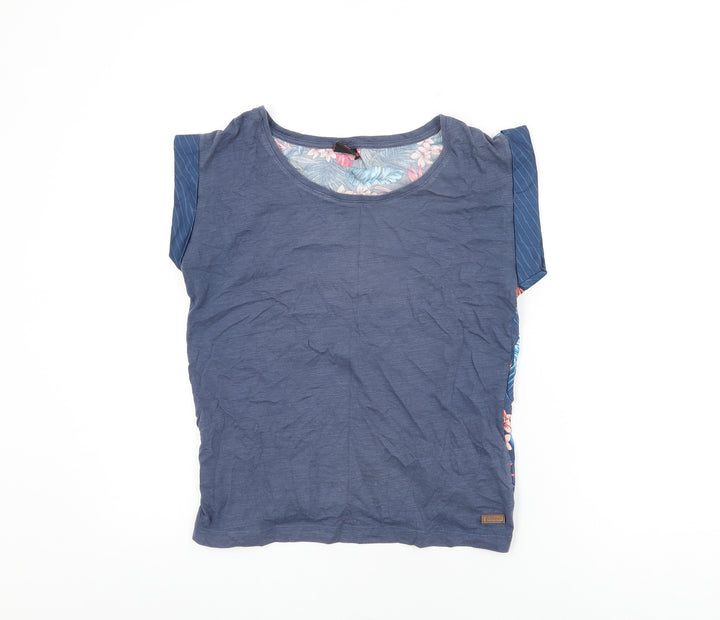 Protest Womens Blue Floral Viscose Basic T-Shirt Size XS Round Neck