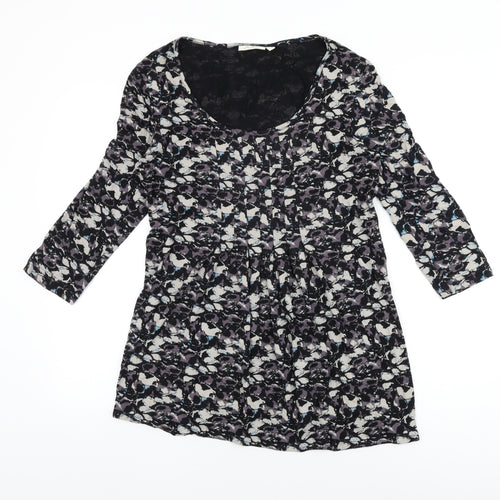 Adini Womens Black Geometric Viscose Basic T-Shirt Size S Scoop Neck