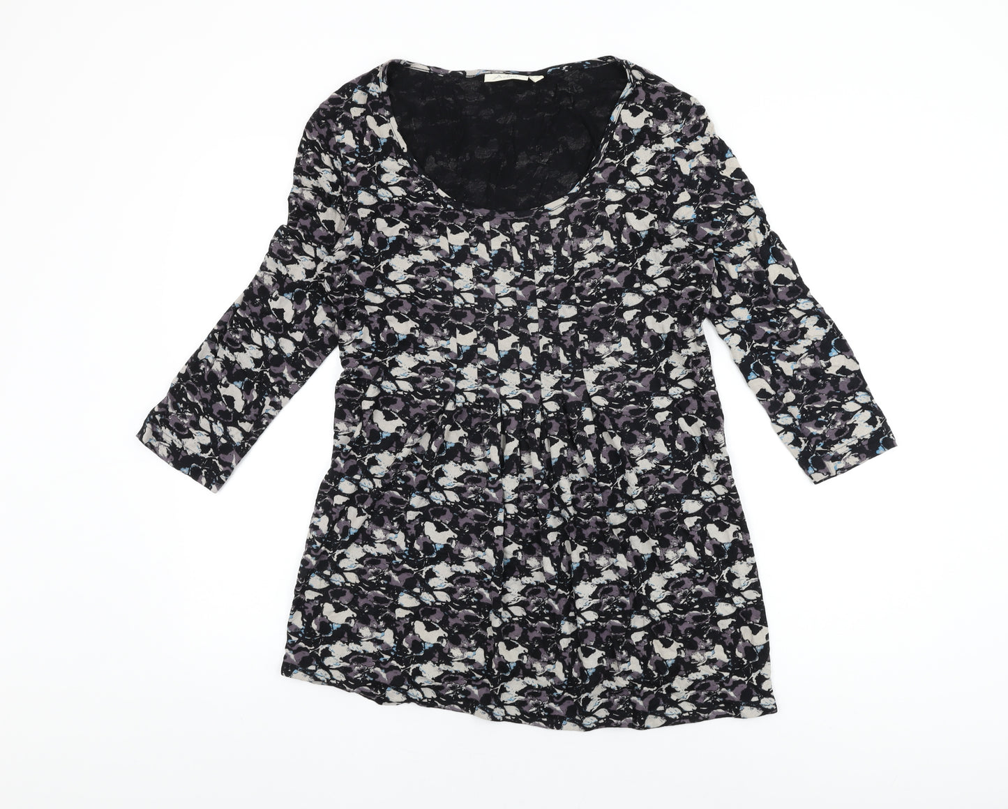 Adini Womens Black Geometric Viscose Basic T-Shirt Size S Scoop Neck