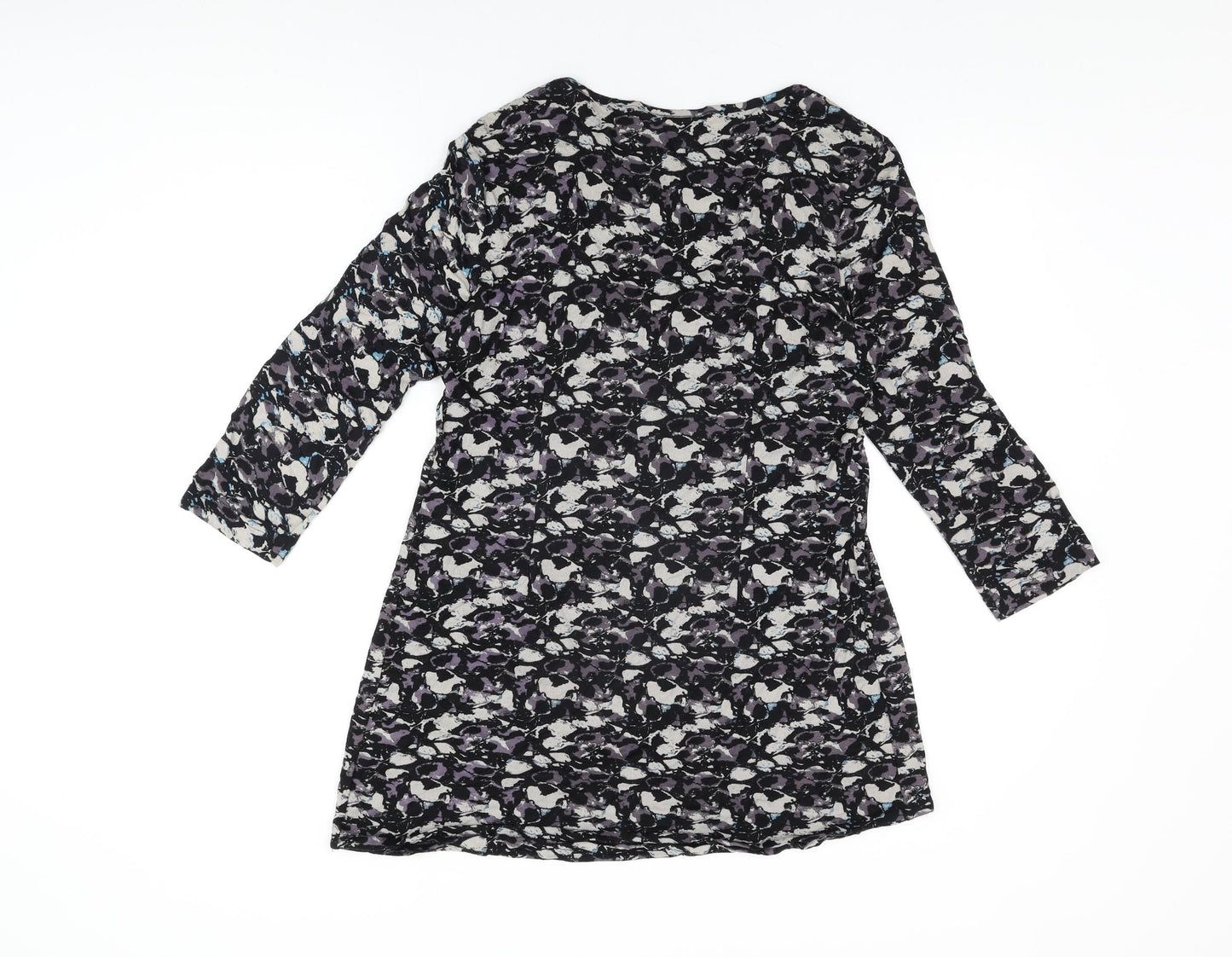 Adini Womens Black Geometric Viscose Basic T-Shirt Size S Scoop Neck