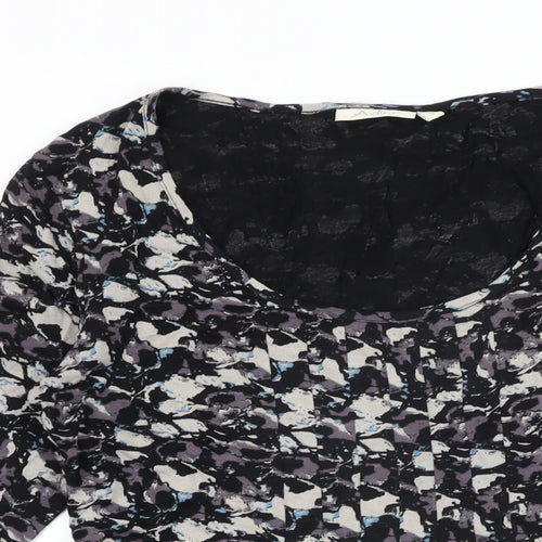Adini Womens Black Geometric Viscose Basic T-Shirt Size S Scoop Neck