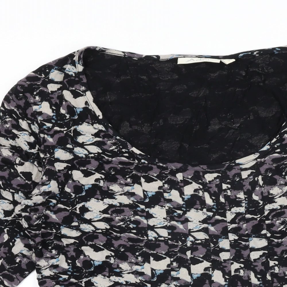 Adini Womens Black Geometric Viscose Basic T-Shirt Size S Scoop Neck