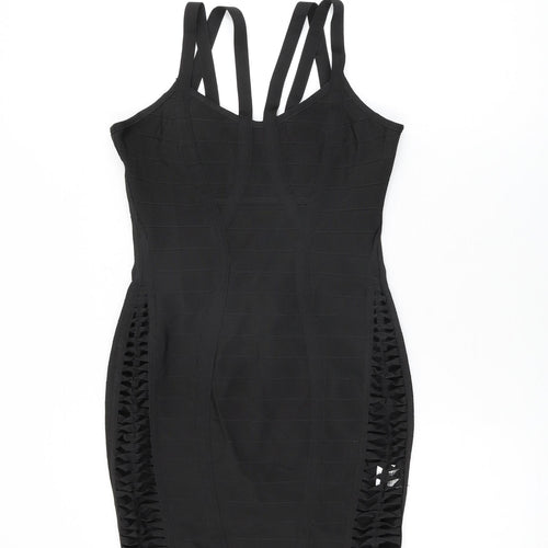 Missguided Womens Black Polyester Bodycon Size M V-Neck Zip