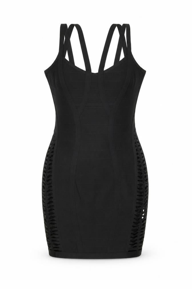 Front view of Missguided women’s black polyester bodycon, size M, v-neck zip
