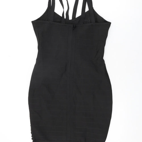 Missguided Womens Black Polyester Bodycon Size M V-Neck Zip
