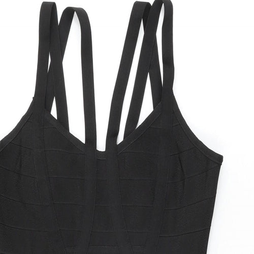 Missguided Womens Black Polyester Bodycon Size M V-Neck Zip