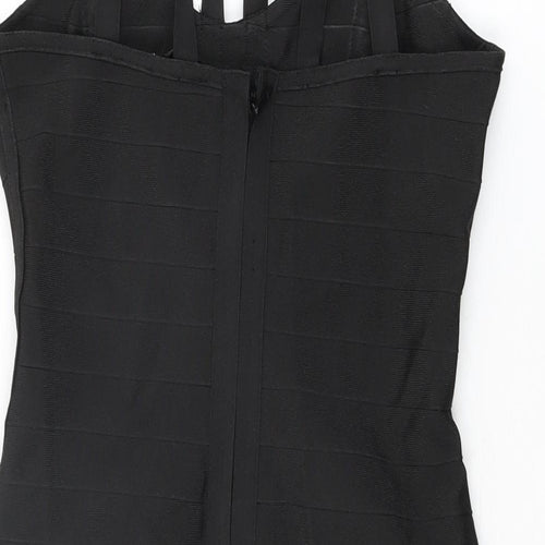 Missguided Womens Black Polyester Bodycon Size M V-Neck Zip