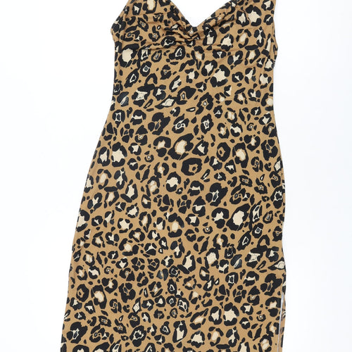 ASOS Womens Brown Animal Print Polyester Bodycon Size 8 Cowl Neck Pullover