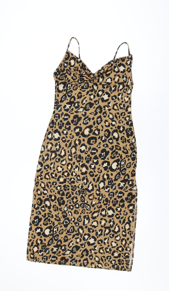 ASOS Womens Brown Animal Print Polyester Bodycon Size 8 Cowl Neck Pullover