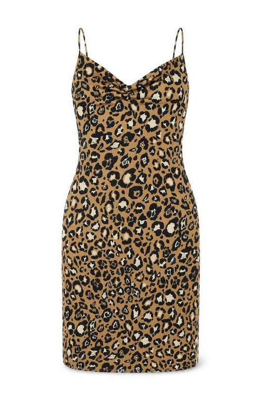Front view of ASOS women’s brown animal print polyester bodycon, size UK 8, cowl neck pullover
