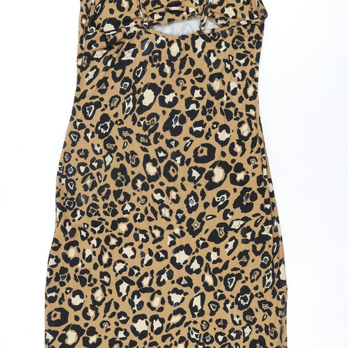 ASOS Womens Brown Animal Print Polyester Bodycon Size 8 Cowl Neck Pullover