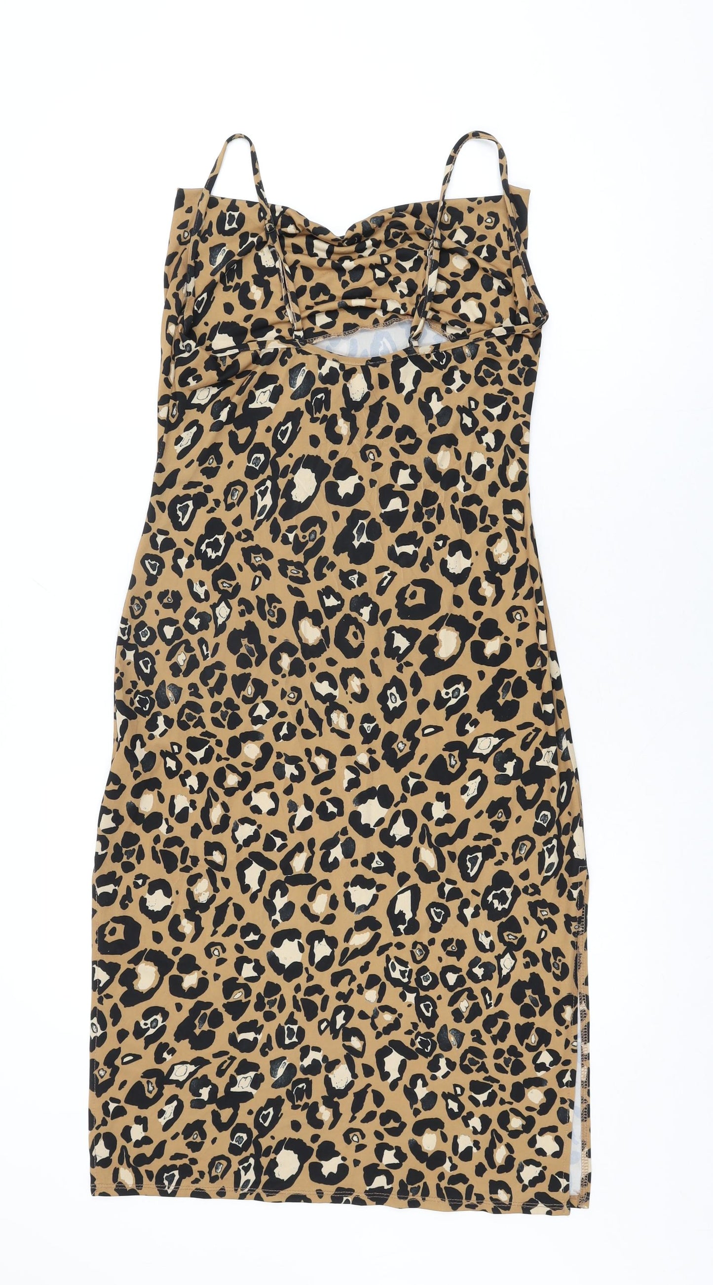 ASOS Womens Brown Animal Print Polyester Bodycon Size 8 Cowl Neck Pullover