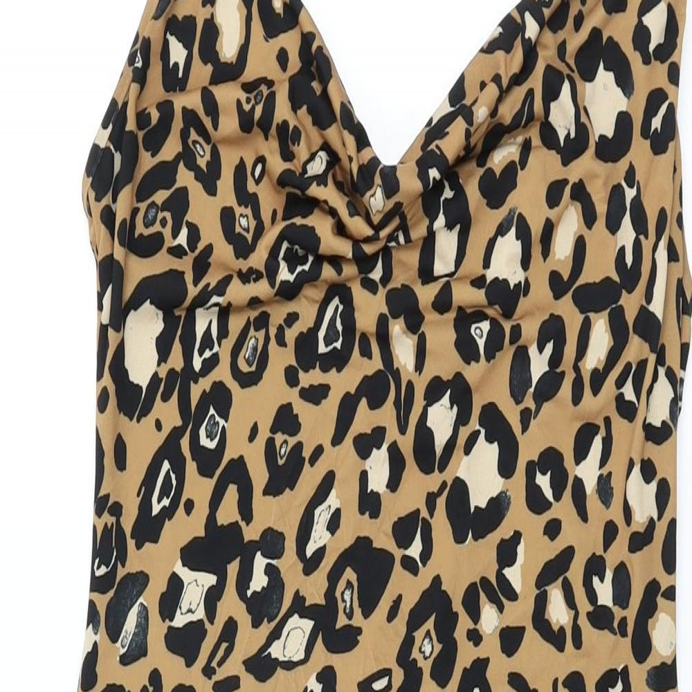 ASOS Womens Brown Animal Print Polyester Bodycon Size 8 Cowl Neck Pullover