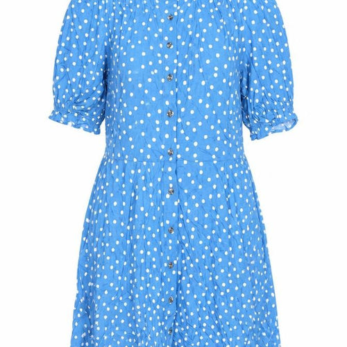 Marks and Spencer Womens Blue Polka Dot Viscose Skater Dress Size 12 Collared Button