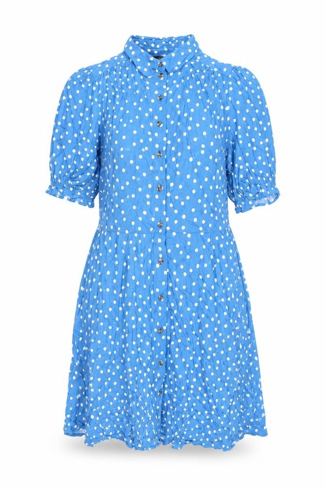 Marks and Spencer Womens Blue Polka Dot Viscose Skater Dress Size 12 Collared Button