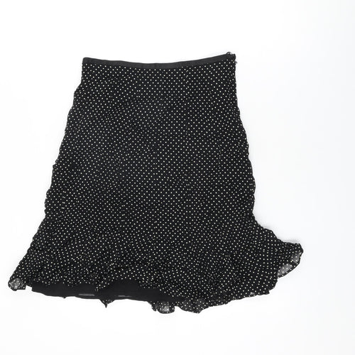Marks and Spencer Womens Black Polka Dot Viscose Flare Skirt Size 10 Zip