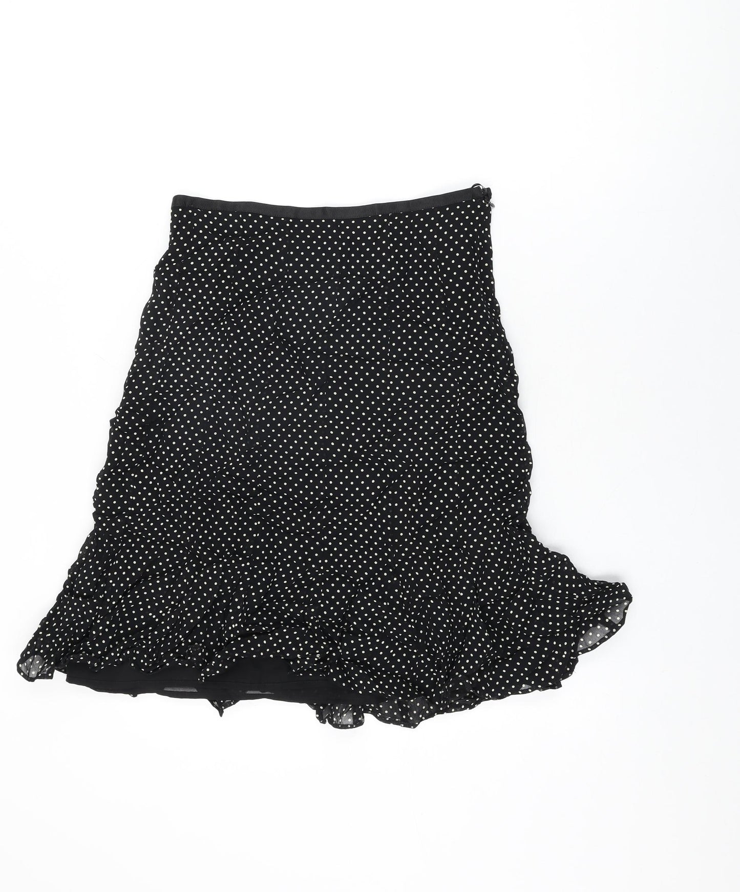 Marks and Spencer Womens Black Polka Dot Viscose Flare Skirt Size 10 Zip