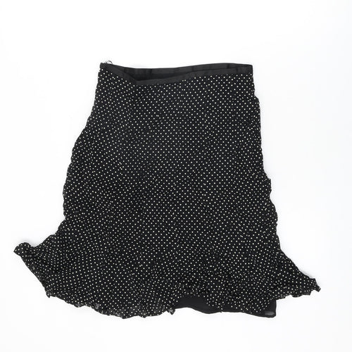 Marks and Spencer Womens Black Polka Dot Viscose Flare Skirt Size 10 Zip