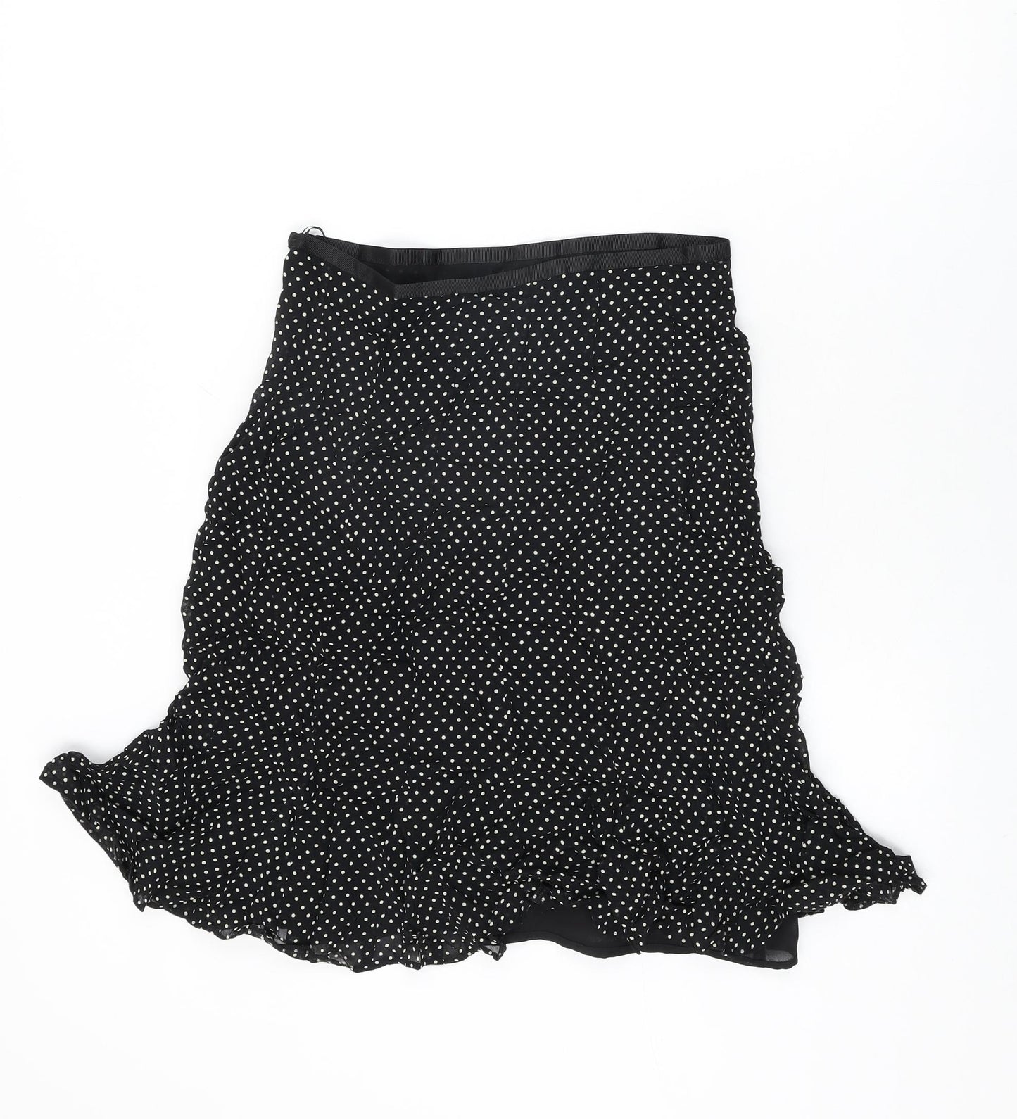 Marks and Spencer Womens Black Polka Dot Viscose Flare Skirt Size 10 Zip