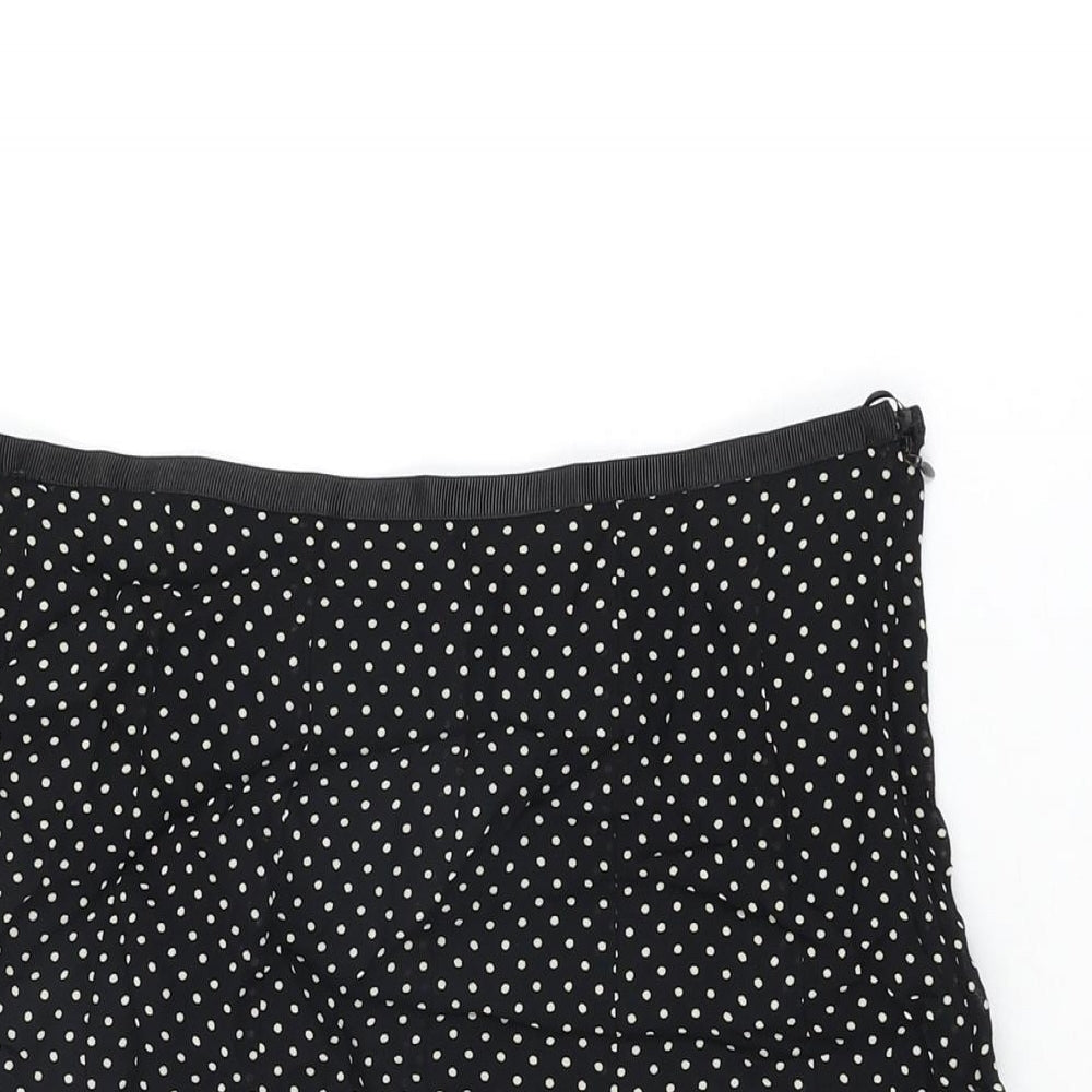 Marks and Spencer Womens Black Polka Dot Viscose Flare Skirt Size 10 Zip