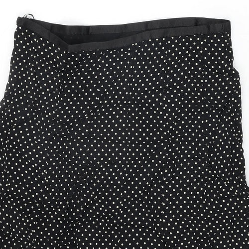 Marks and Spencer Womens Black Polka Dot Viscose Flare Skirt Size 10 Zip