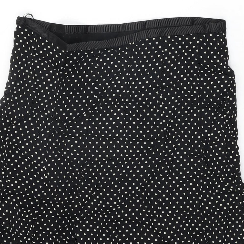 Marks and Spencer Womens Black Polka Dot Viscose Flare Skirt Size 10 Zip