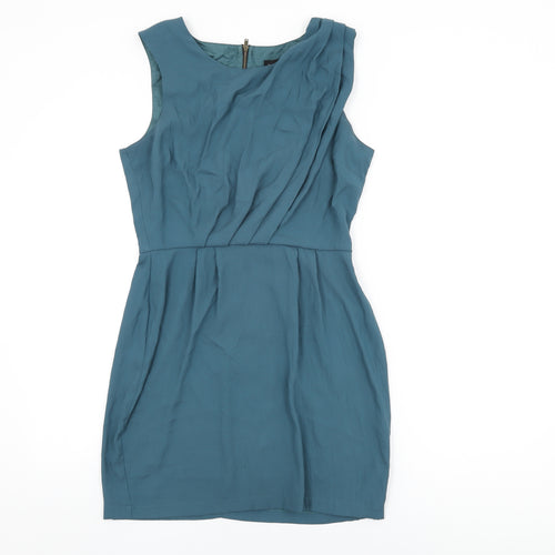 Topshop Womens Blue Polyester Shift Size 10 Round Neck Zip